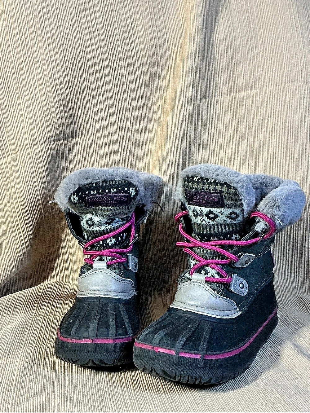 London Fog Tottenham Winter Boots in Black & Pink kids
